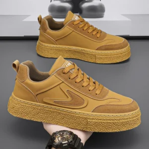 Men's Leather Platform Sneakers – Mesh Lining, Rubber Outsole