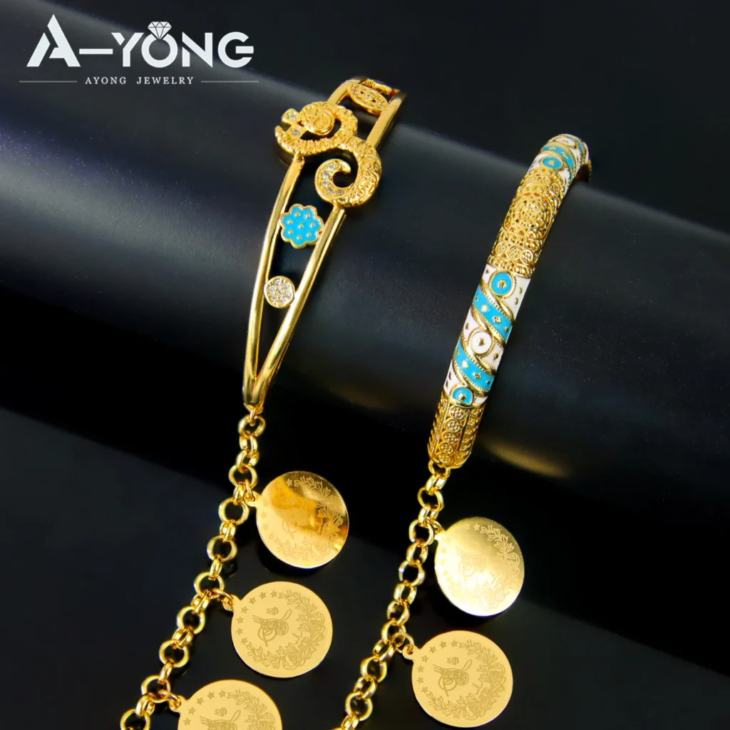 21k Gold-Plated Arabic Coin Charm Bracelet for Women – Dubai Bangles
