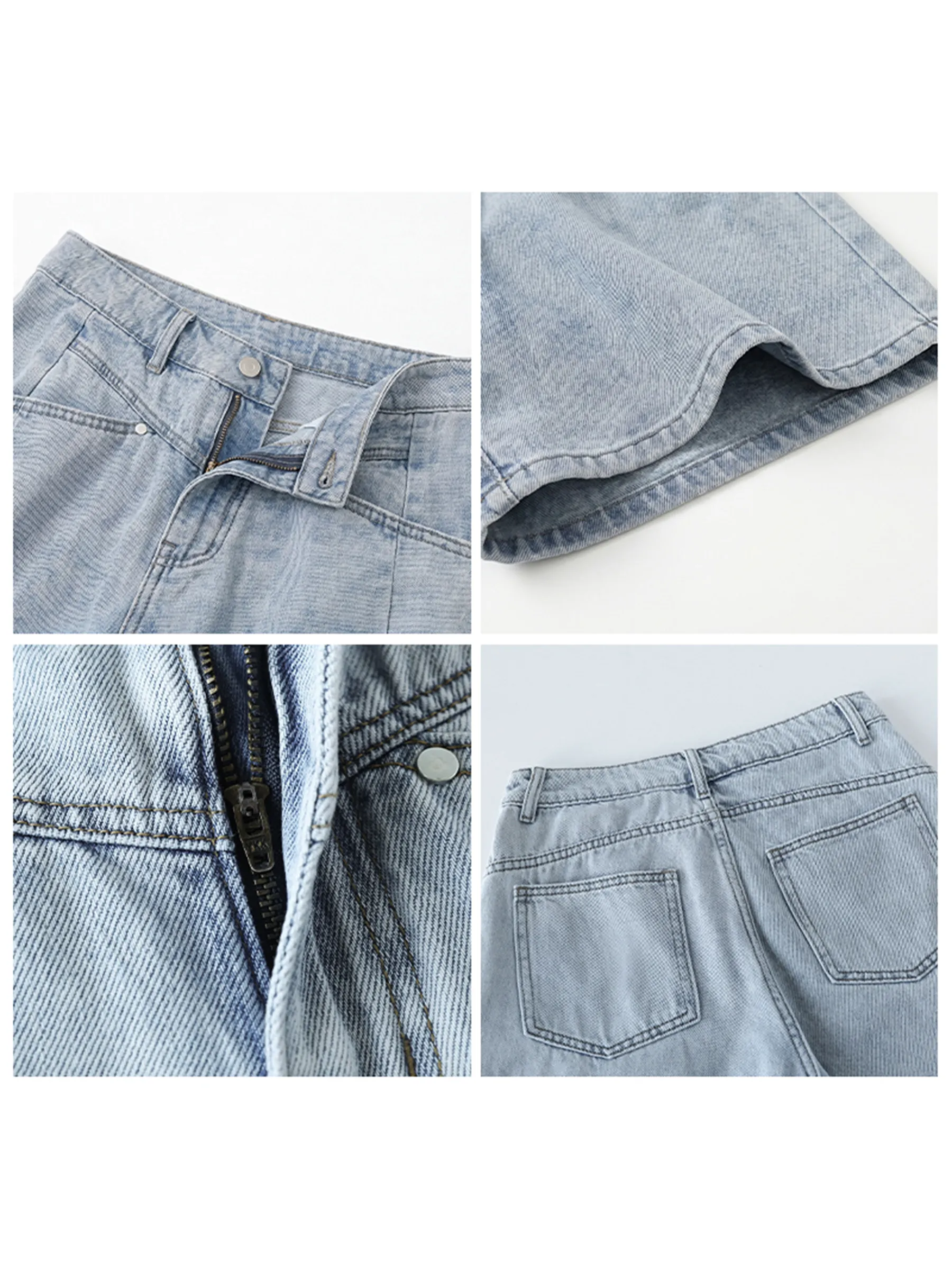 CHIC VEN Fashion Women Shorts Mid-length Blue New Dividing Line Design Retro Washed Cotton Straight Leg Short Jeans Summer 2026 - Image 4