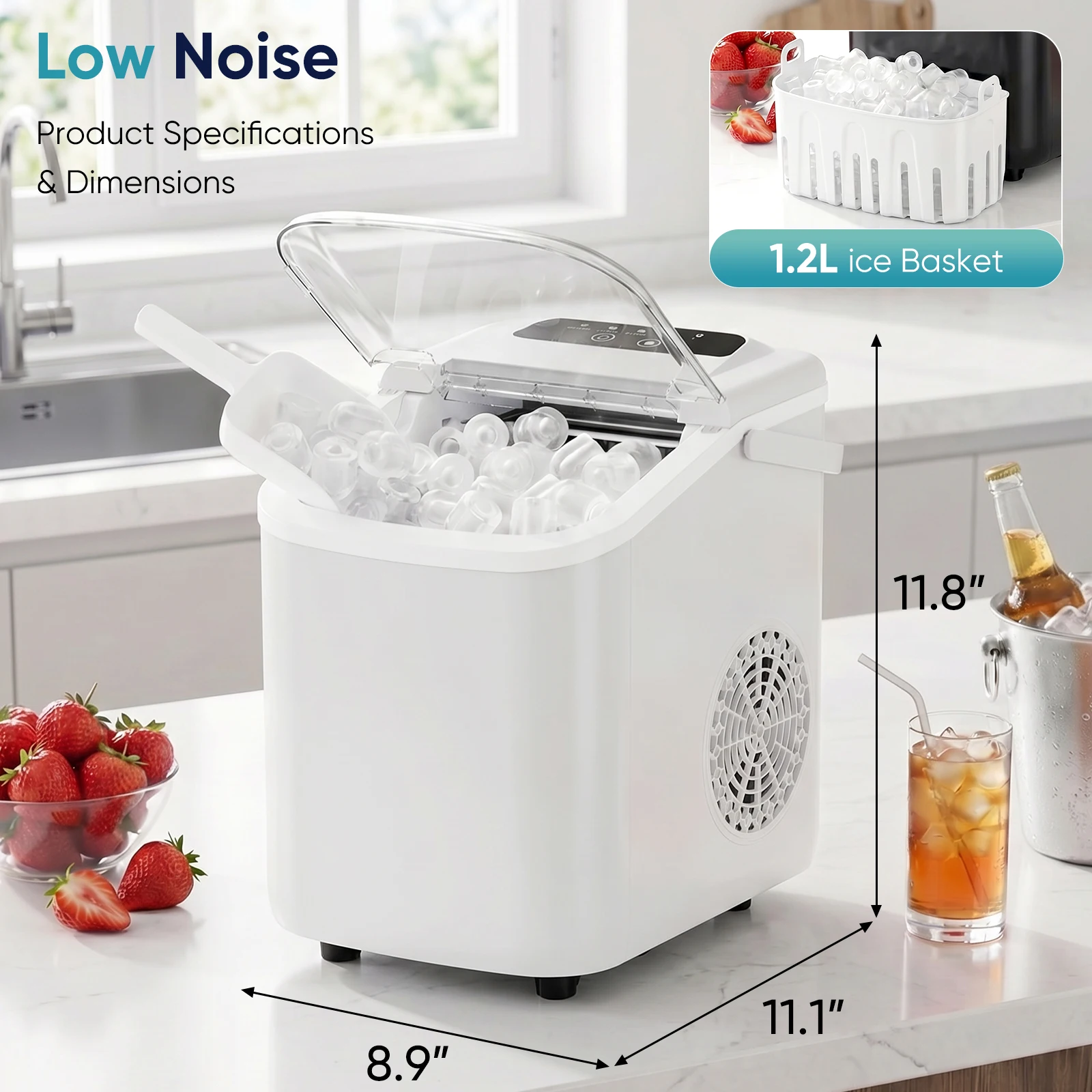 Countertop Ice Maker – 9 Bullet Cubes in 6 min, 26 lb/day, Handle - Image 2