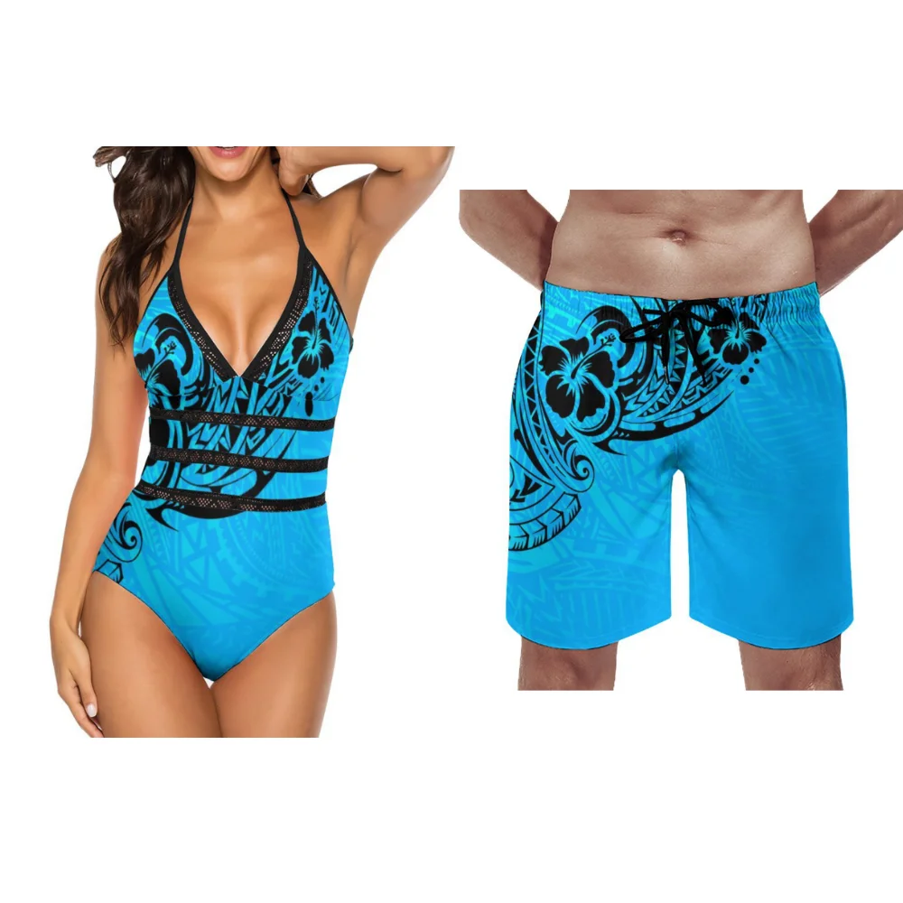 Summer Couples Swimwear Women's One-Piece Swimwear Retro Chic Swimwear Men's Beach Sports Shorts Custom Polynesia - Image 2