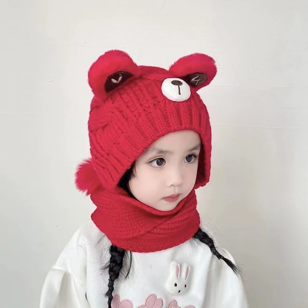 Winter Kids Knit Scarf Hat Set - Cute Bear Design - Image 2