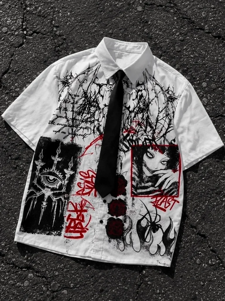 Men's Gothic Anime Short Sleeve Shirt