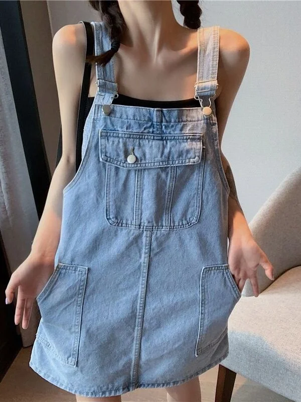 Slimming Short Denim Skirt with Straps Women's Summer Thin Model Frock for plus Size Ladies Slimming Effect College Style - Image 4