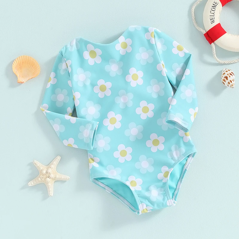 Baby Girls Floral Print Long Sleeve Swimsuit - Image 4