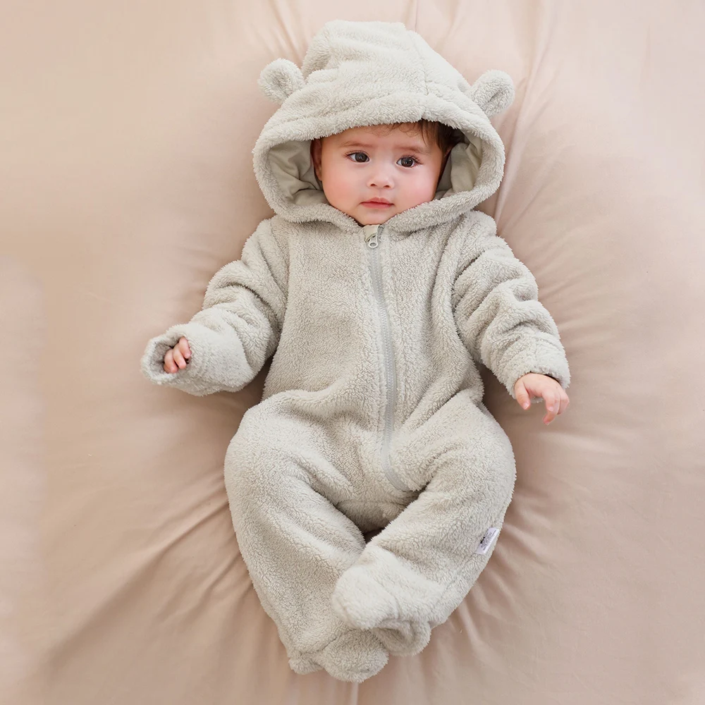 Newborn Baby Rompers with Ears Spring Soft Clothing for Babies Polar Fleece Infant Girl Oneies Cute Newborn Bodysuit 0-12 Months - Image 3