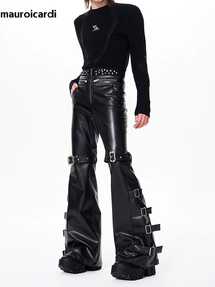 Men's Black Faux Leather Flare Pants