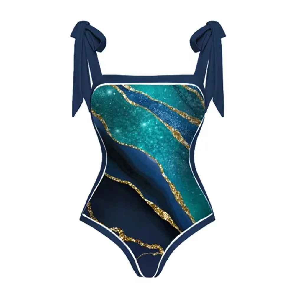 Women's Printed One-Piece Swimsuit with Skirt - view 13