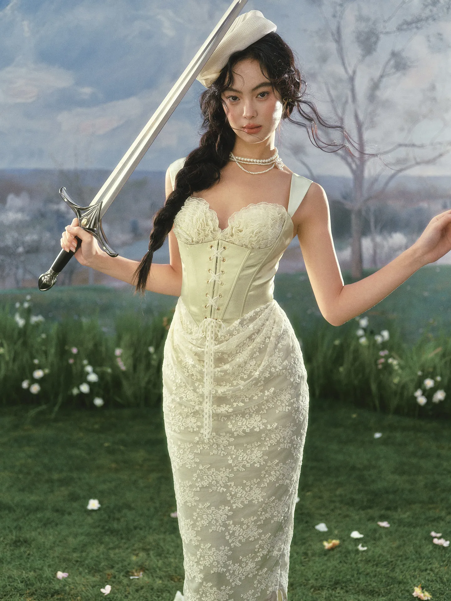 Women's Strapless Satin Lace Party Dress