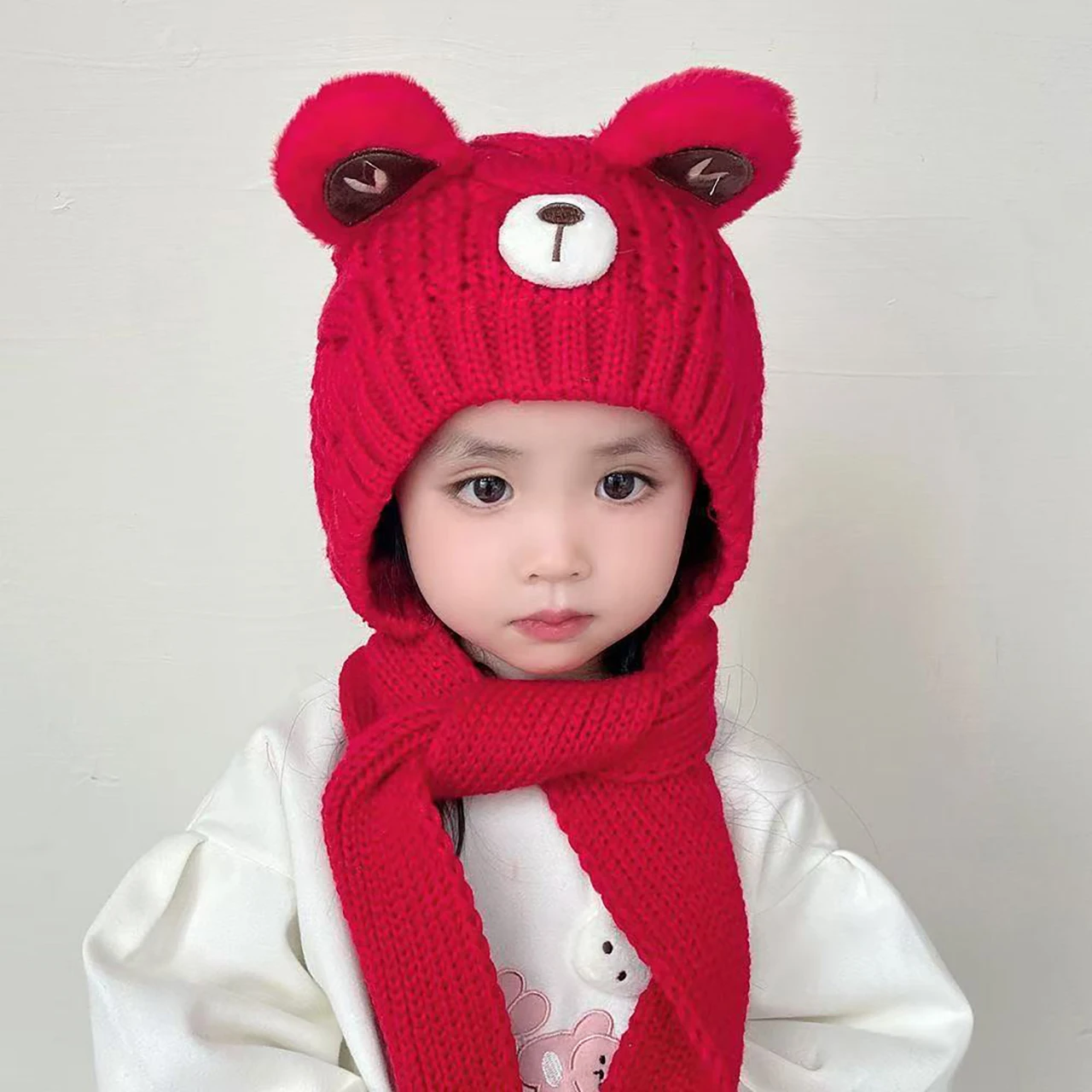Winter Kids Knit Scarf Hat Set - Cute Bear Design - Image 10