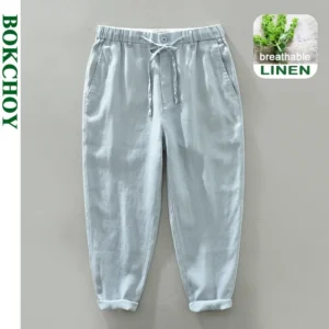 Men's Linen Drawstring Pants, Breathable & Lightweight