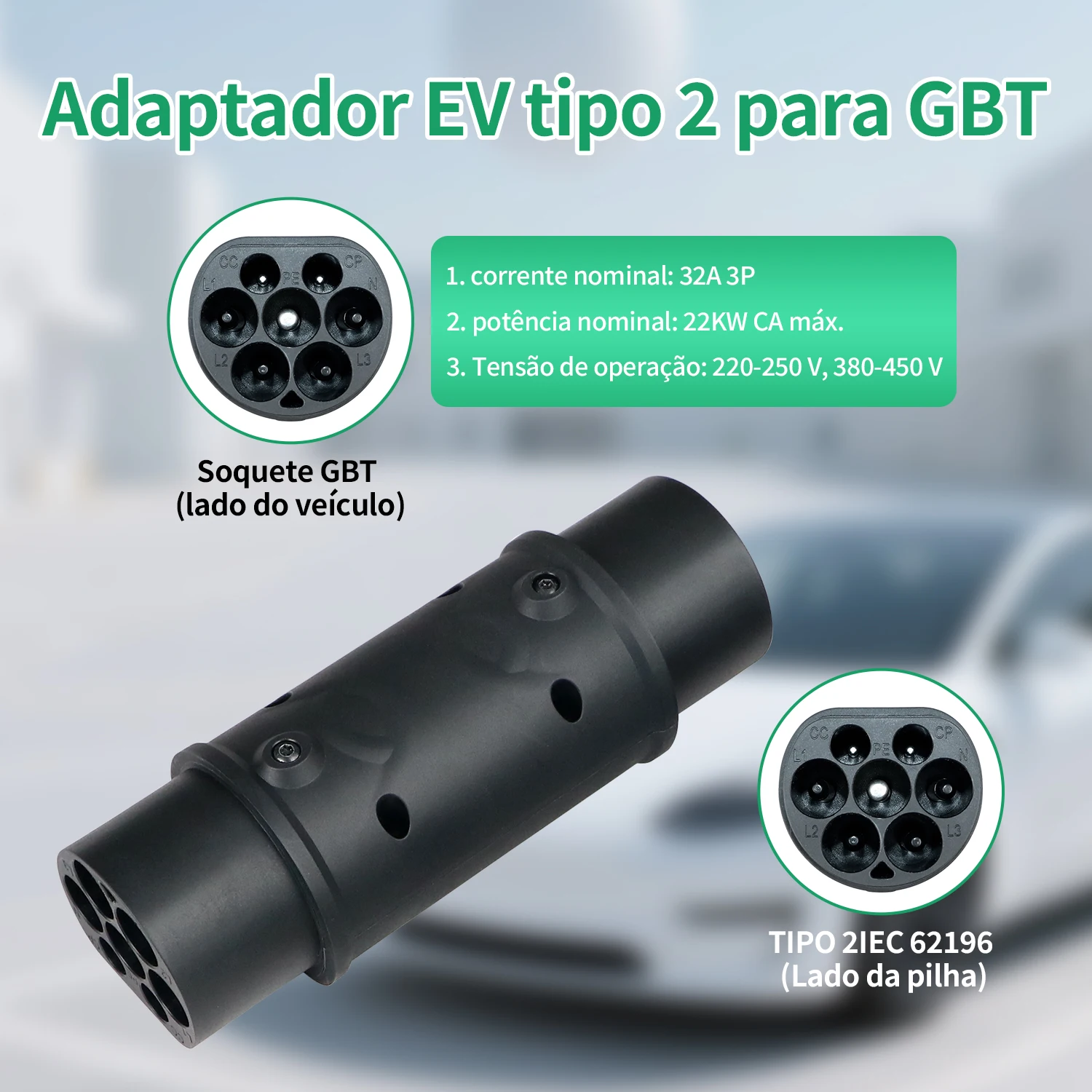 Chiefleed EV Adapter IEC 62196 Type 2 to GBT 32A 22KW/7.2KW EVSE Charger Connector Electric Vehicle Cars Charging Converters - Image 3