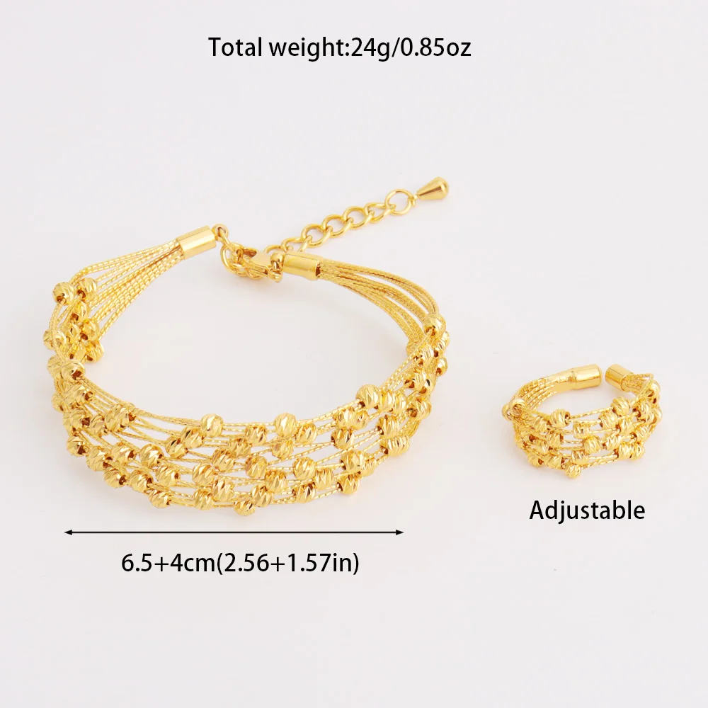 Gold‑Plated Multi‑Layer Bangle & Multi‑Bead Ring Set – Adjustable Bracelet & Ring - Image 2