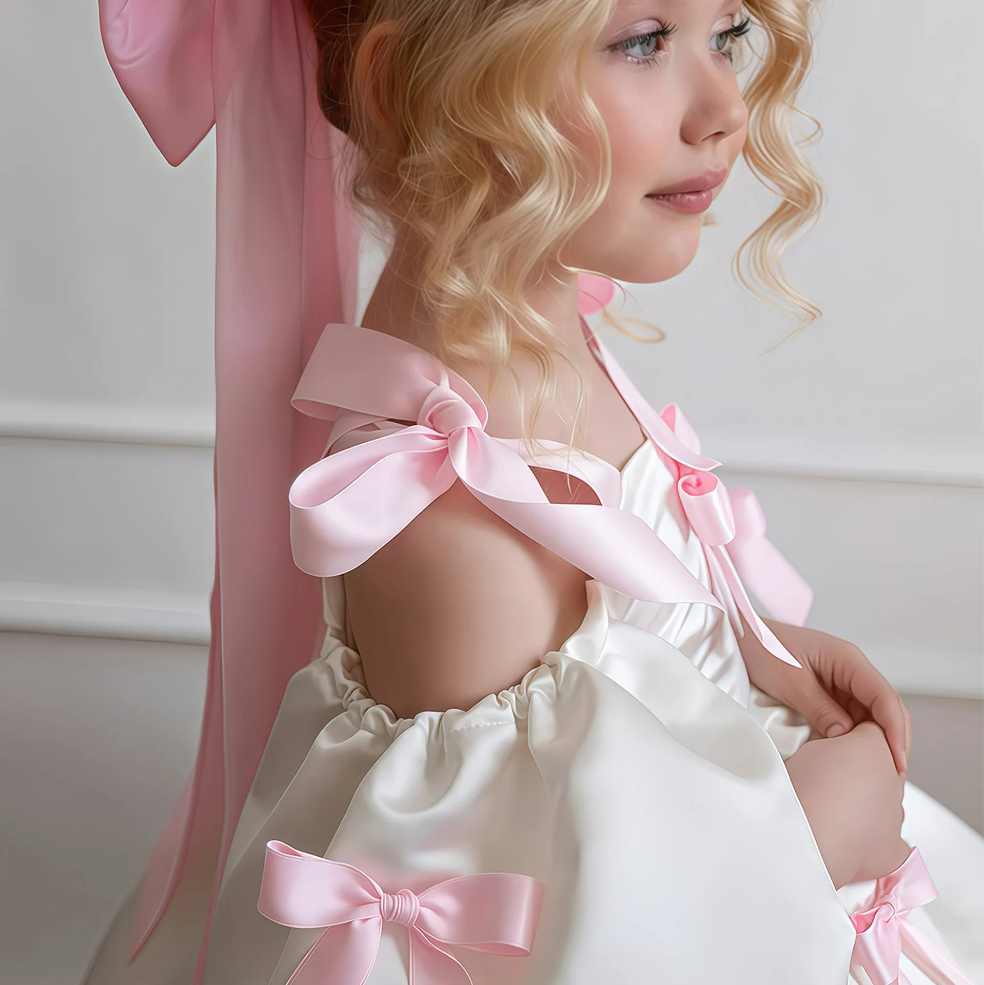 RAISE 2-8Y Kids Girls Skirt Little Girls Puff-Sleeve Princess Dress Birthday Party Piano Host Performance Dress Belle Ball Gown - Image 3