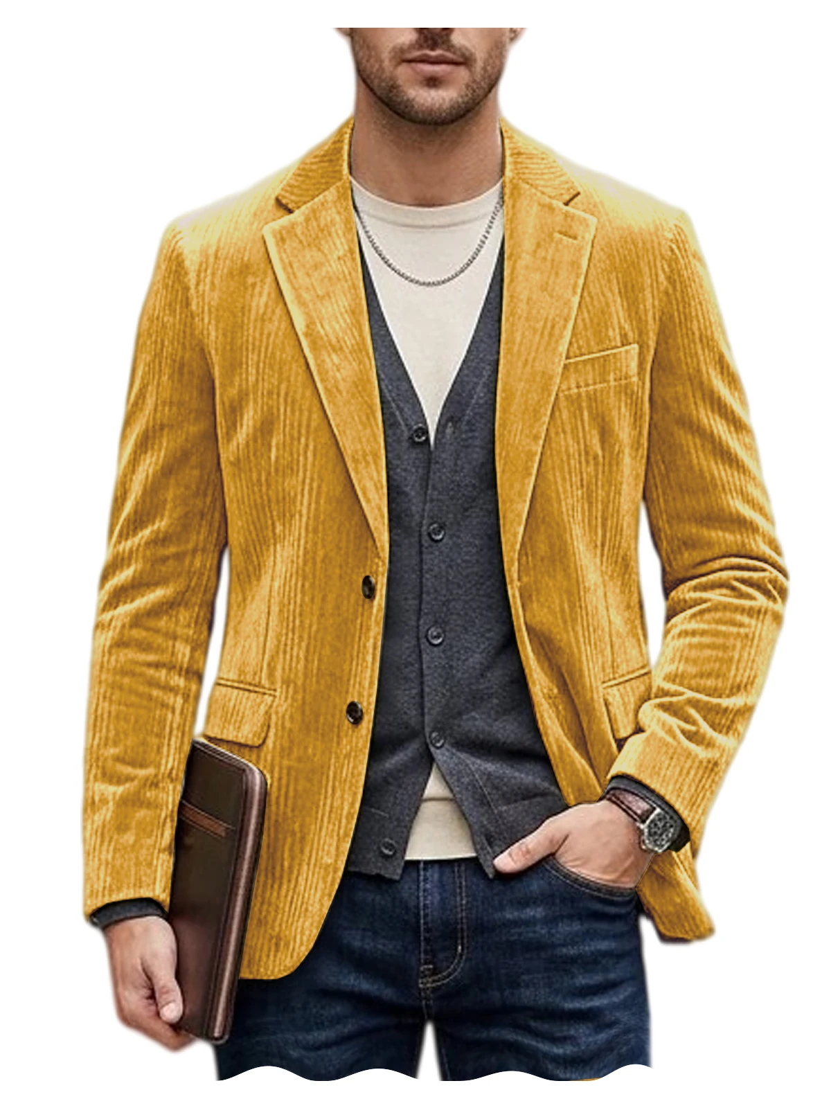 Men's Corduroy Blazer Jacket Casual Double-Sided Snow Cotton Slim Fit Notched Lapel Sport Coat for Business Daily Wear - Image 8