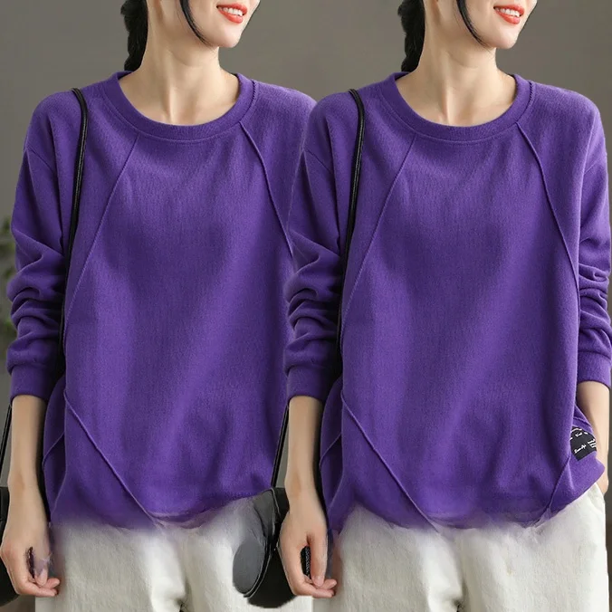 Loose Fit Pure Cotton Long Sleeve Hoodie Women's Casual Style round Neck Printed Top Korean Version Spring Autumn New Arrival - Image 28
