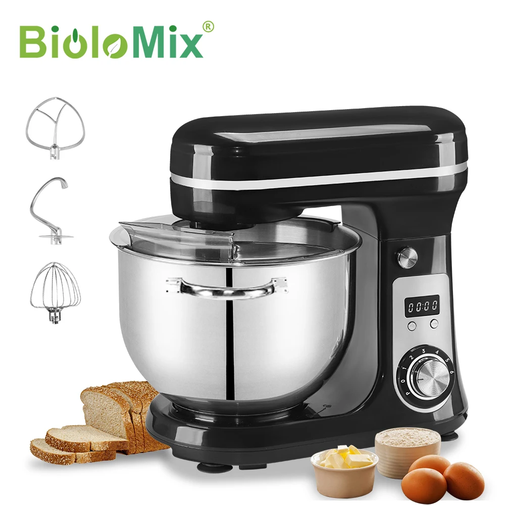 BioloMix 6L Stand Mixer, 1200W DC Motor, 6‑Speed, Stainless Bowl