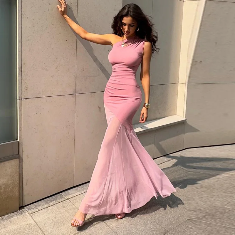 FL Off Shoulder See Through Dress Solid High Waist Patchwork Backless Slim Long Dress Women Vacation Party Evening Dresses New - Image 6