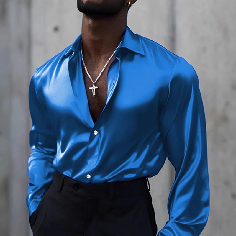 Long Sleeve Soft Silk-Feel Shirt for Men - Image 2