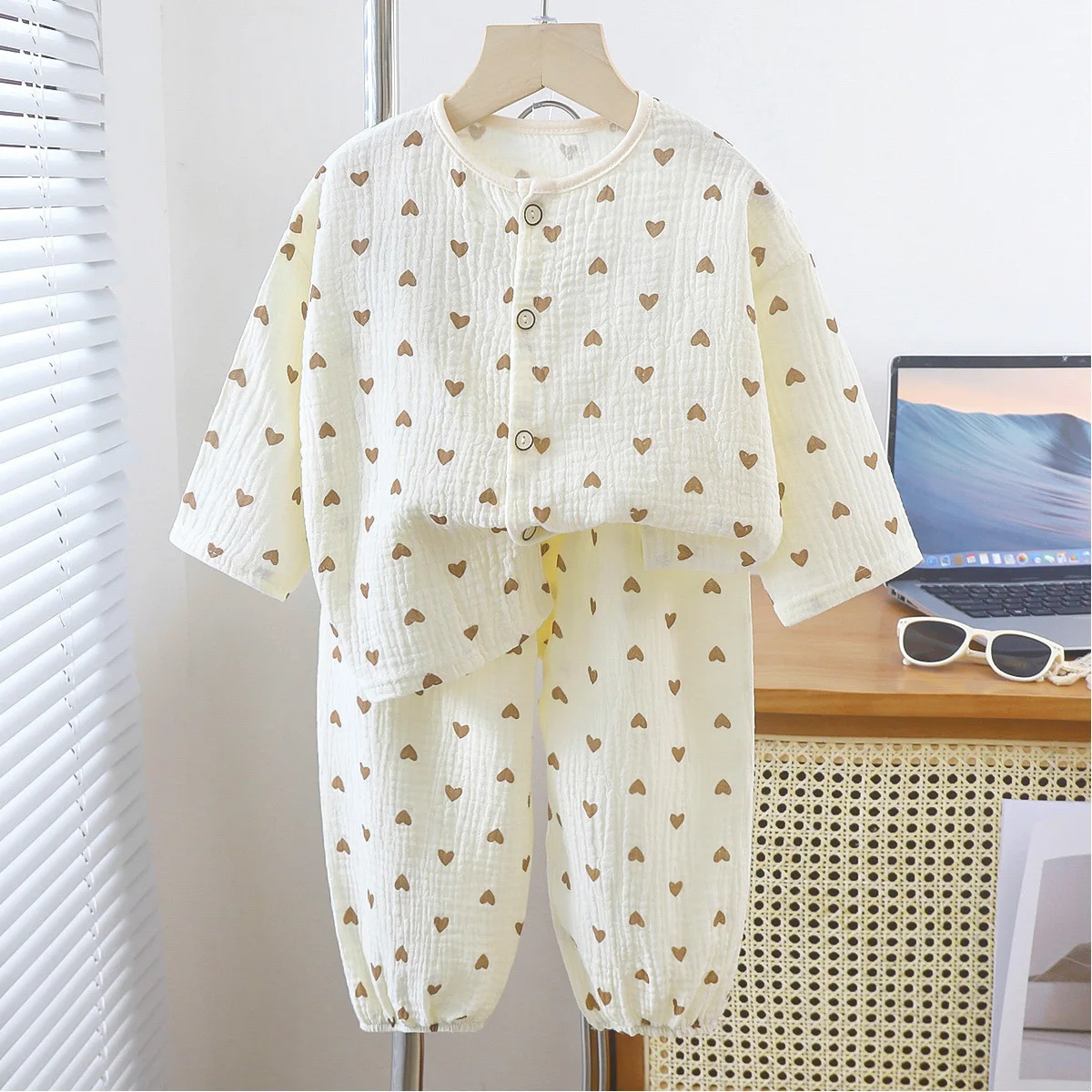 Kids Unisex Cotton Gauze Sleepwear Set – Raglan Full Sleeve Summer - Image 2
