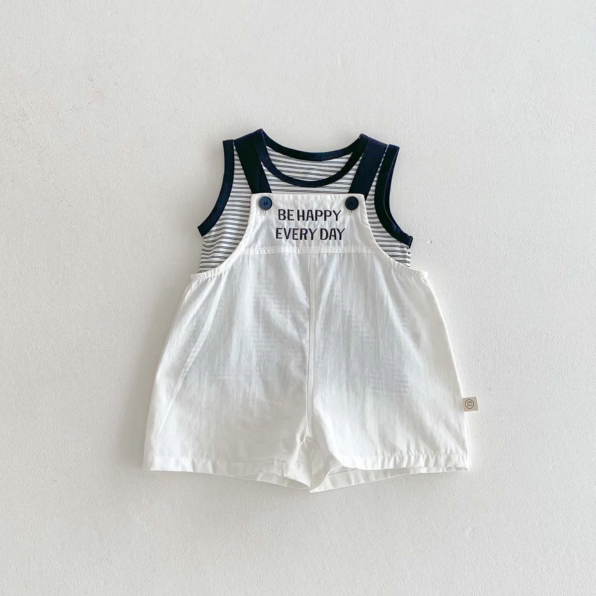 Korean version of summer baby white suspenders striped vest T-shirt jacket 2 suit, boys and girls basic leisure 2 suit, very sui - Image 7