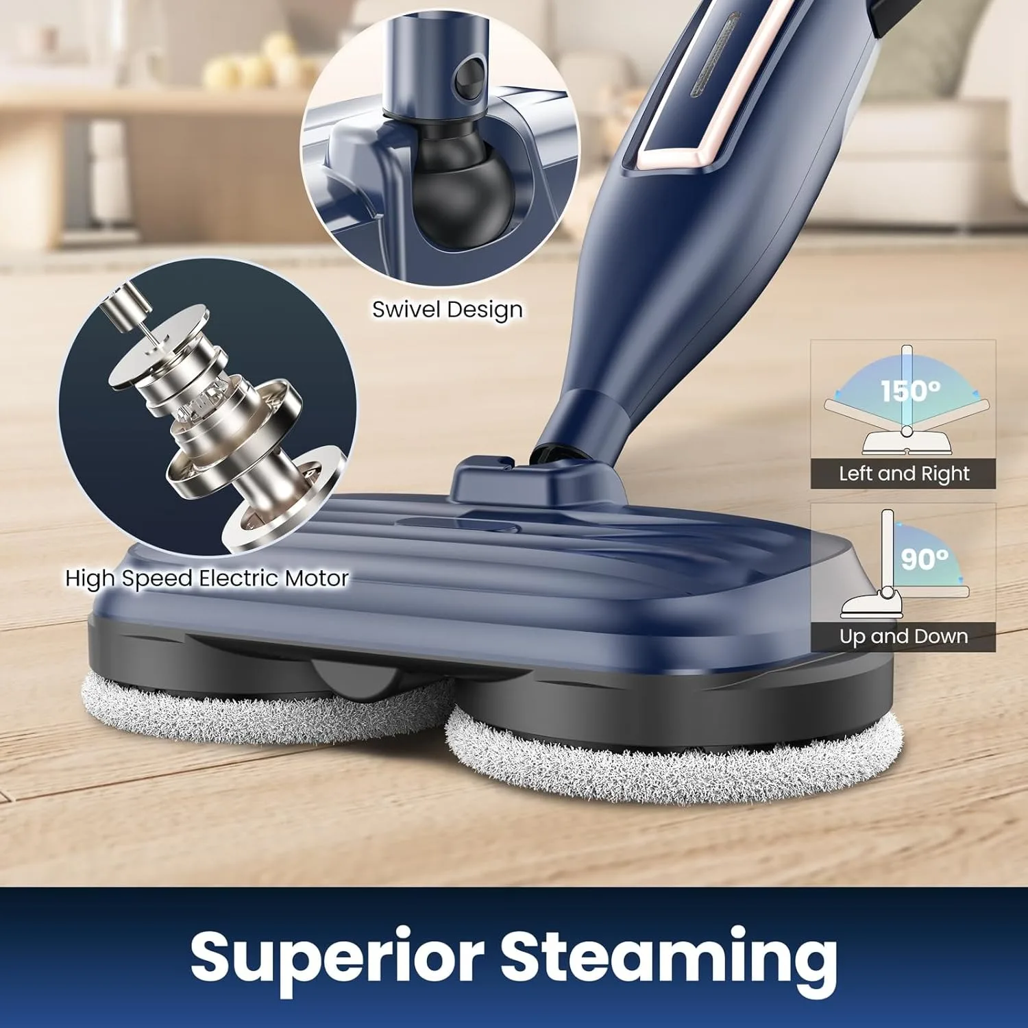 Vastorm VM6 1300W Steam Mop with Rotating Pads, LED Light, 330ml Tank - Image 7