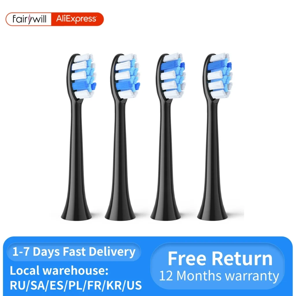 Fairywill Soft Plastic Toothbrush Heads – Compatible with P11, P80 & T9 (4‑16 pcs)