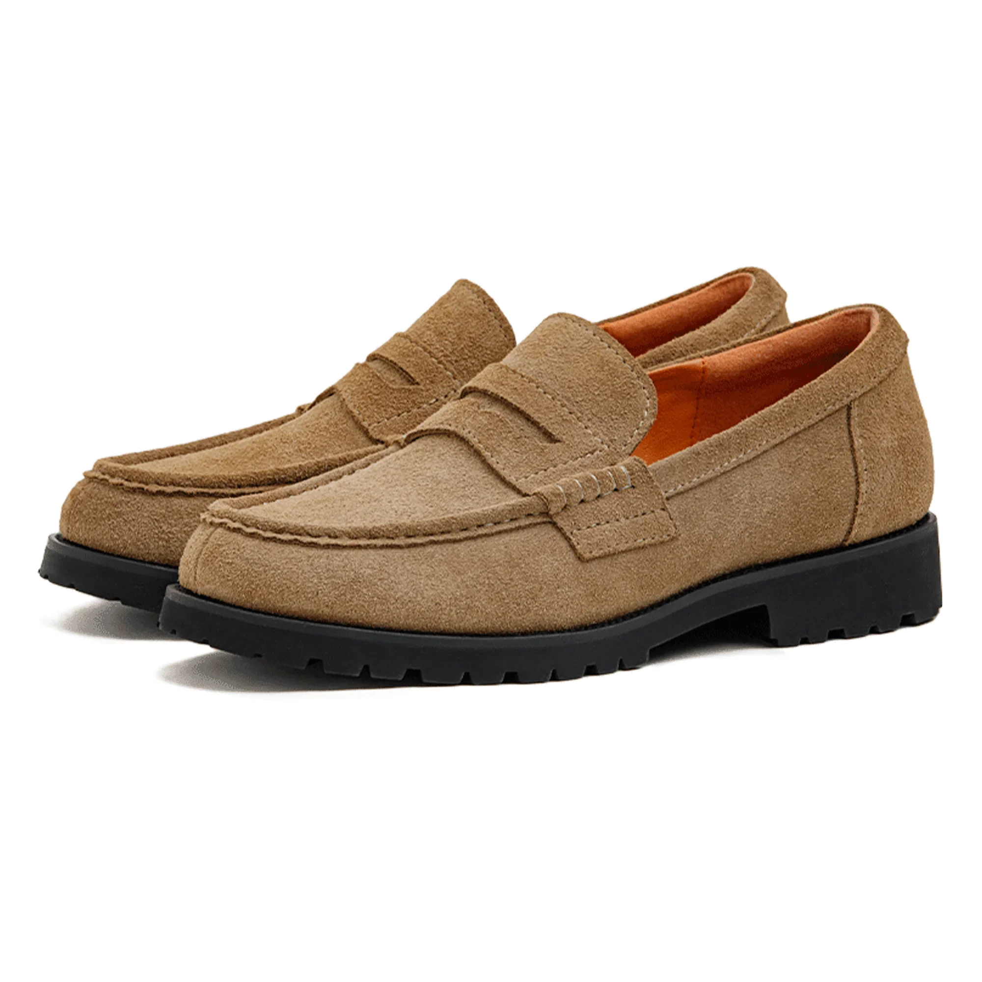 Brown Suede Penny Loafers – Cowhide Slip‑On, Serrated Rubber Sole - Image 6