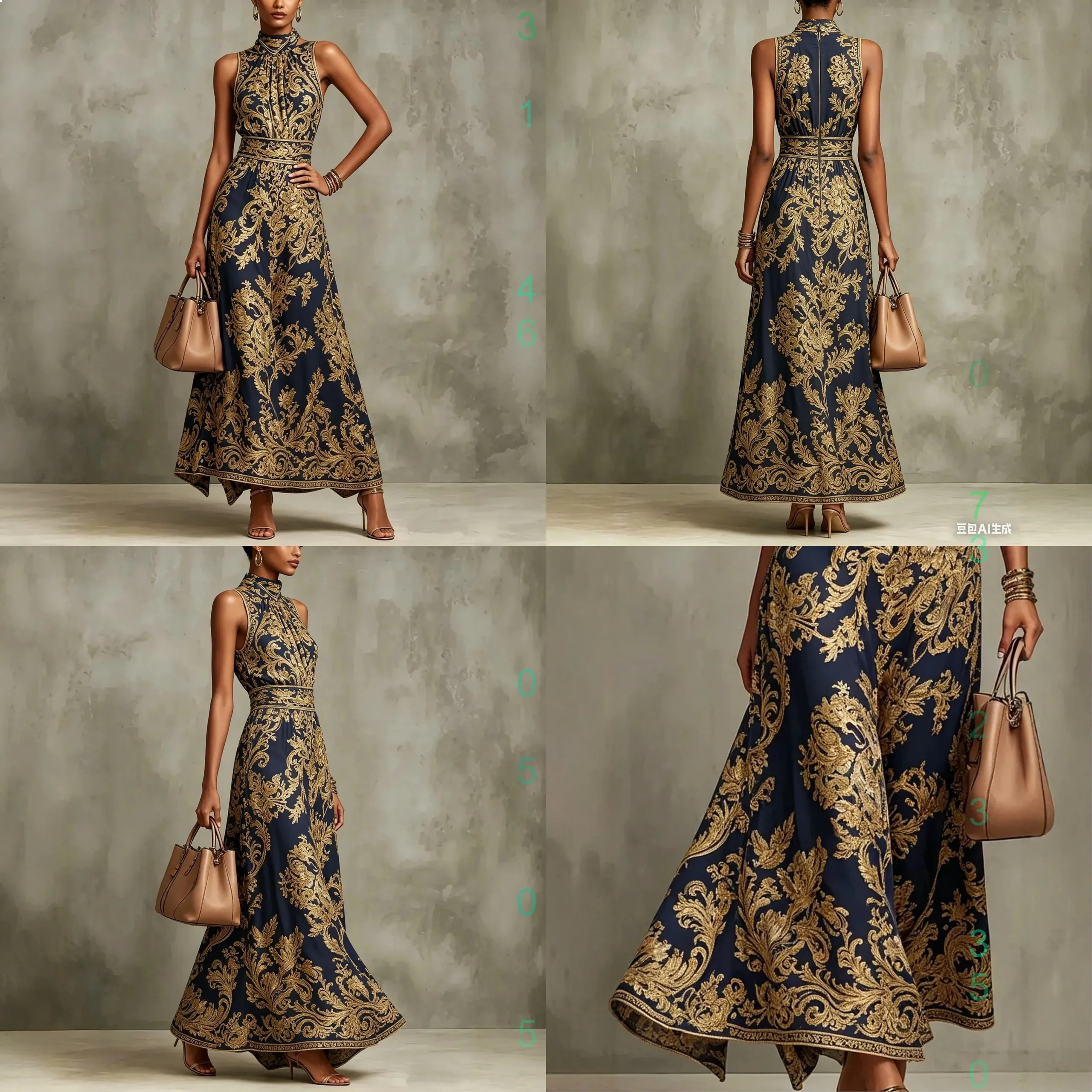 Women's Gold Embroidered Long Evening Gown - view 5