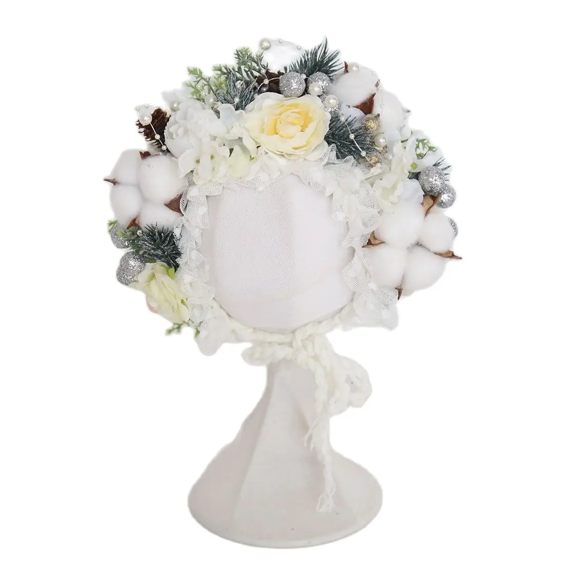 Floral Baby Bonnet – Cute Polyester & Wool – Vintage Newborn Hat - Image 7