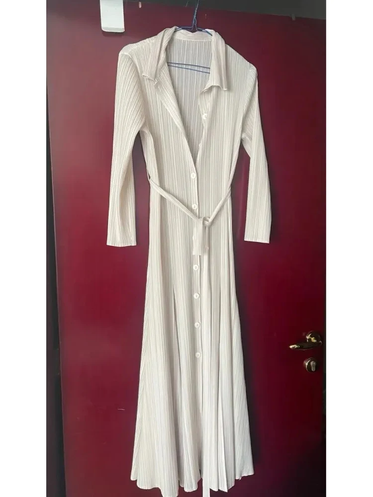 Women's Pleated Long Sleeve Cardigan Dress - view 3
