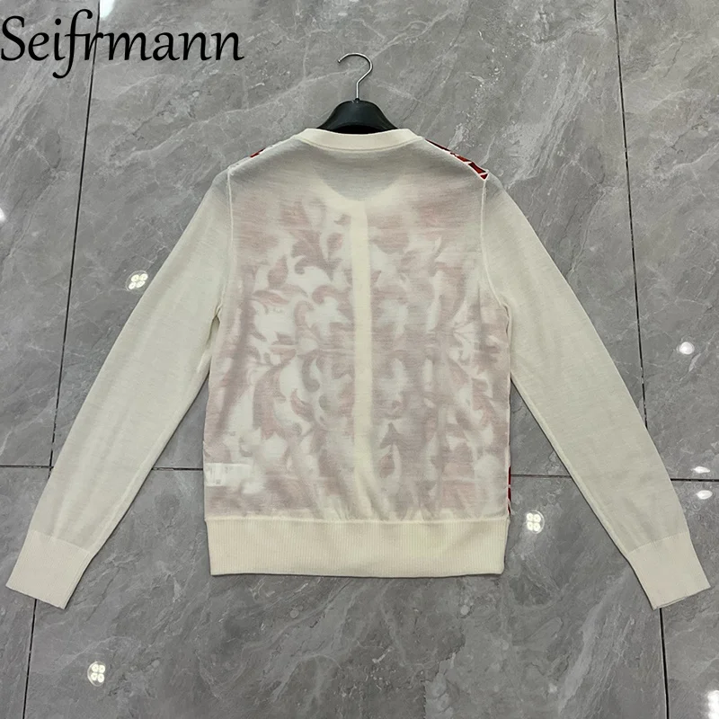 Seifrmann 2026 Summer Women's New Fashion Round Neck Long Sleeve Silk Splicing Wool Printed Cardigan+Tank Top Two Piece Set - Image 3