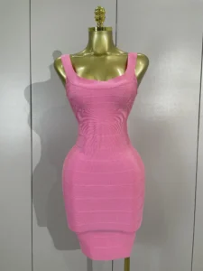 Women 2026 Sleeveless Sexy Bodycon Pink Mini Bandage Dress Celebrity Elegant Evening Party Fancy Club Cocktail Birthday Dress