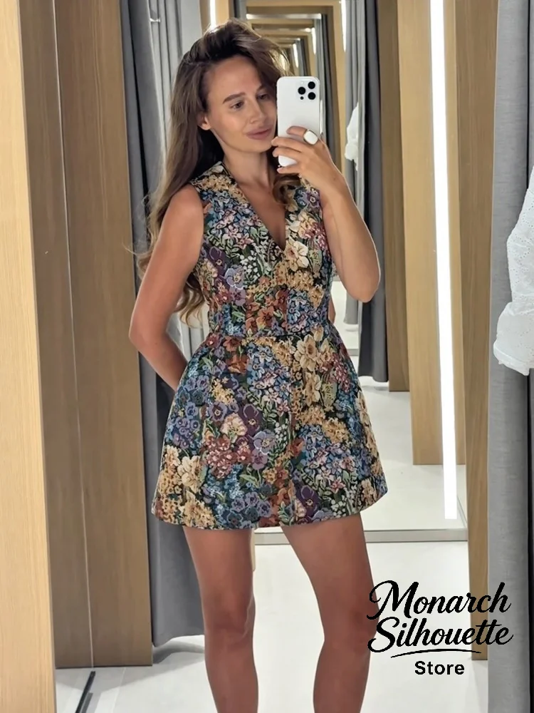 Women's Floral Sleeveless V-Neck Mini Dress