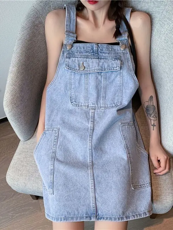 Slimming Short Denim Skirt with Straps Women's Summer Thin Model Frock for plus Size Ladies Slimming Effect College Style - Image 5