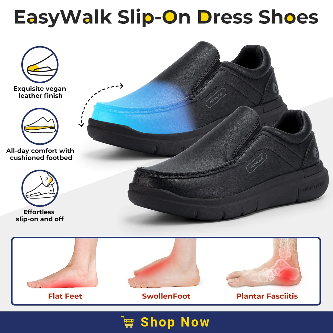 FitVille Men’s Wide‑Fit PU Slip‑On Loafers with EVA Arch Support - Image 4