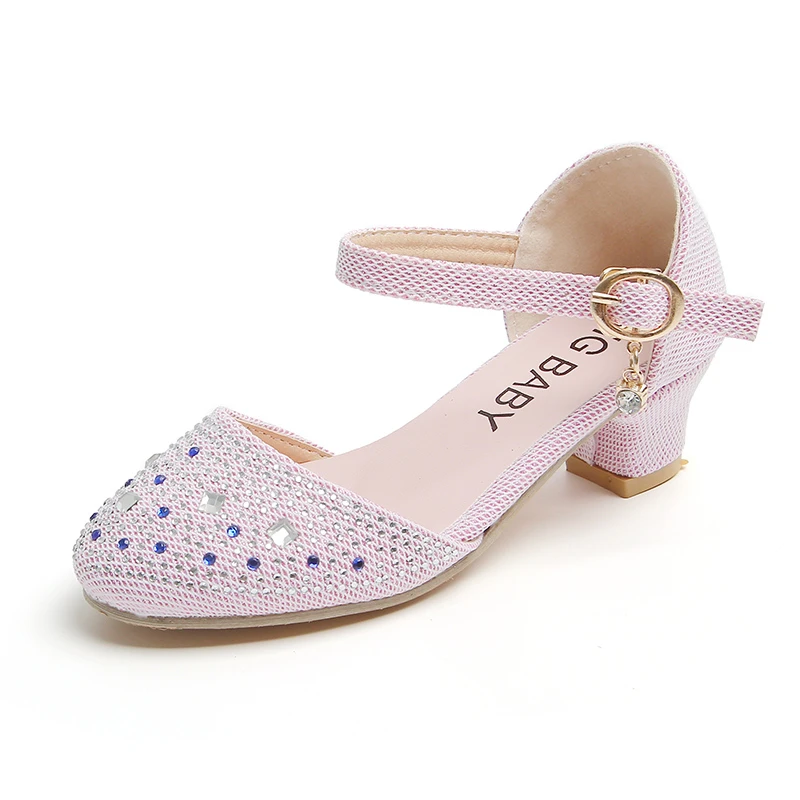 Girls Leather Shoes Pink New with Heel Rhinestone Girls Princess Single Shoes 4-12 Years Old Fashion Non-slip Children's Sandals - Image 7