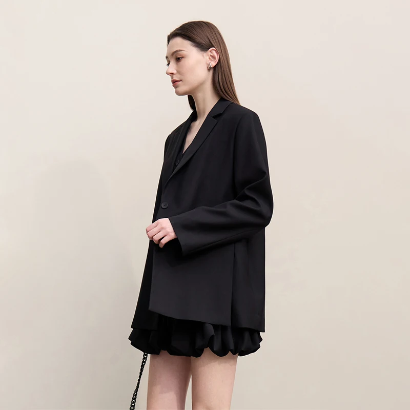 Amii Blazer Women 2026 Autumn New Notched Lapel Padded Shoulder Blazer Embroidery Loose Mid-Length Casual Jacket Women 12641056 - Image 4