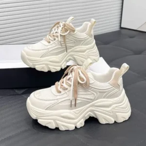 Women's Lace-Up Mesh Sneakers with 5 cm Platform Heel
