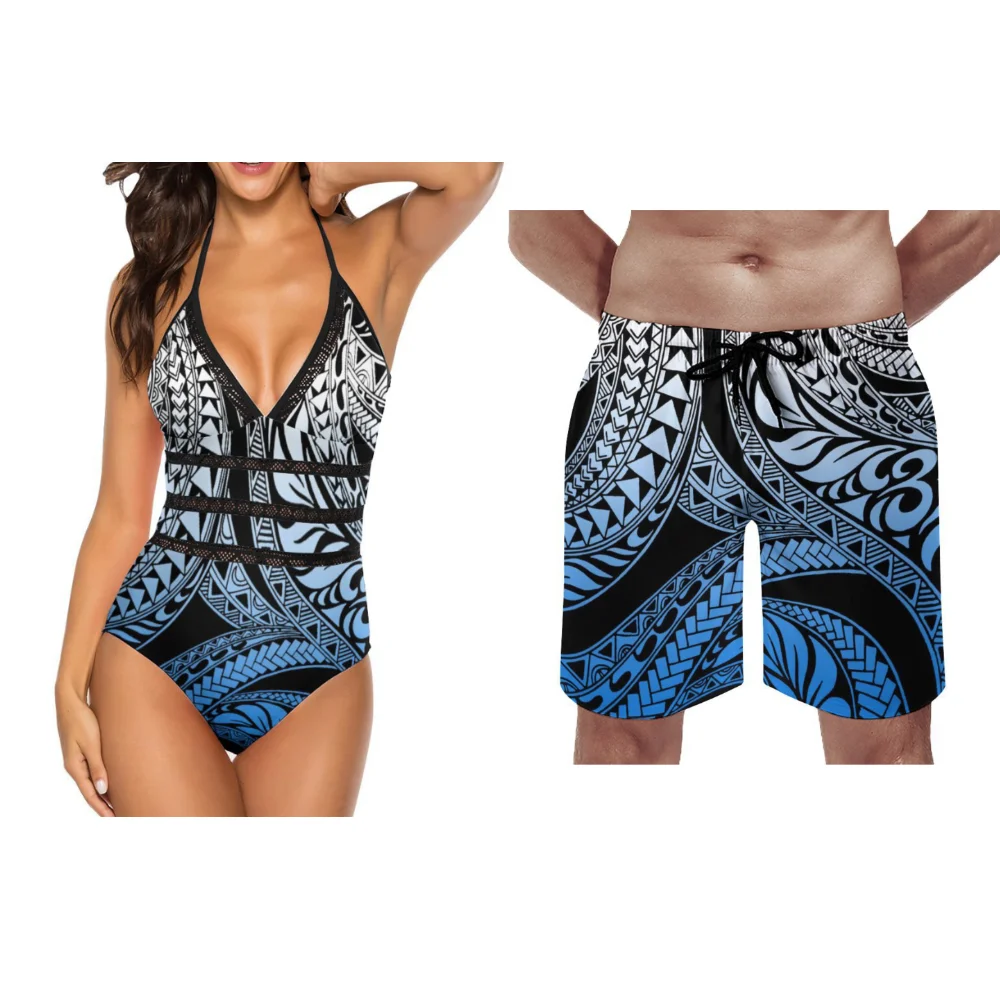 Summer Couples Swimwear Women's One-Piece Swimwear Retro Chic Swimwear Men's Beach Sports Shorts Custom Polynesia - Image 13