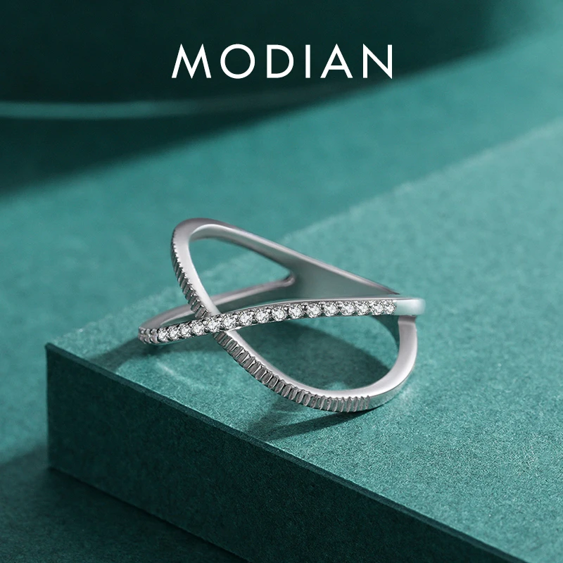 MODIAN 925 Sterling Silver Cross Ring with Clear CZ – Women's - Image 4