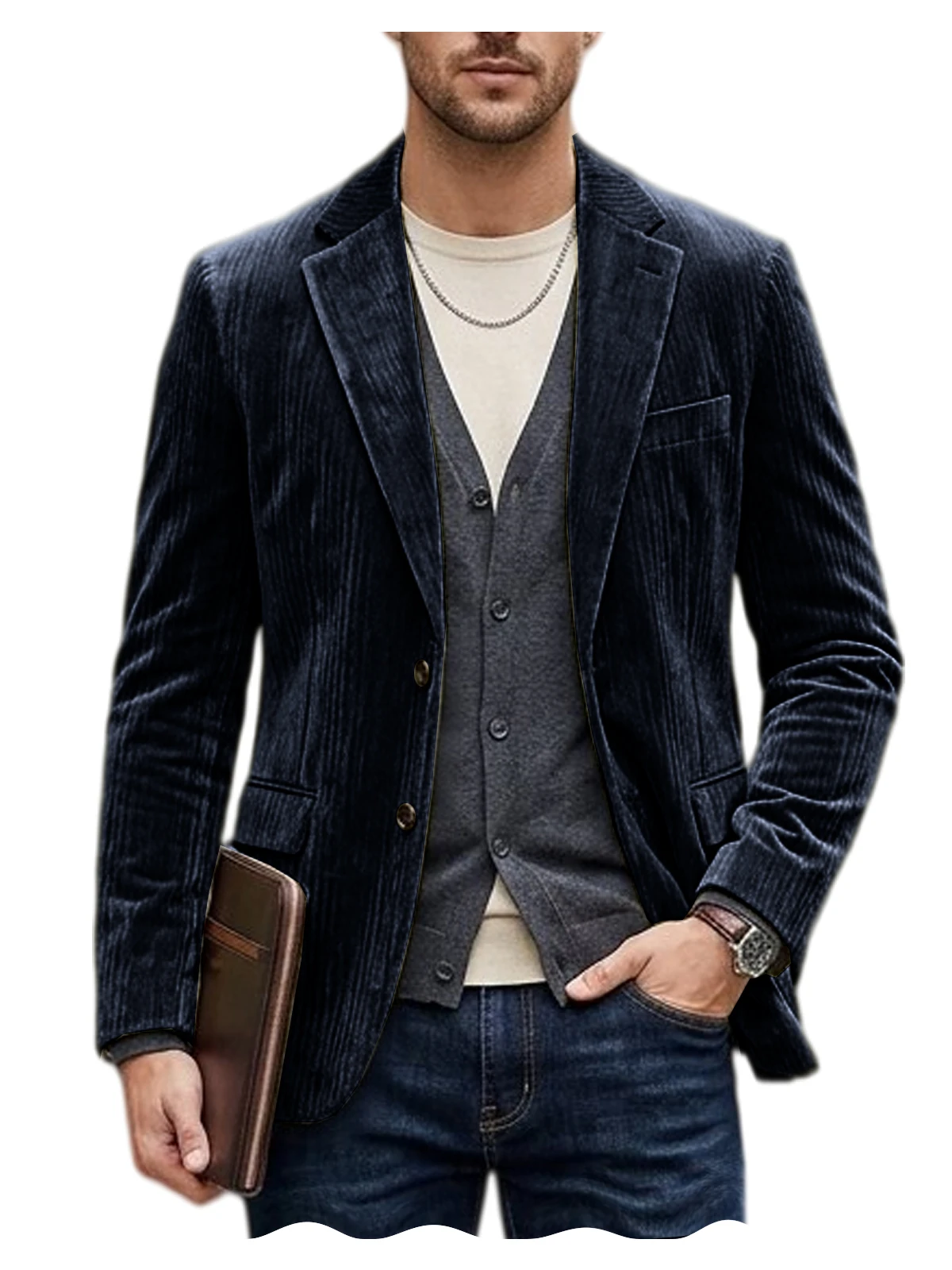 Men's Corduroy Blazer Jacket Casual Double-Sided Snow Cotton Slim Fit Notched Lapel Sport Coat for Business Daily Wear - Image 7