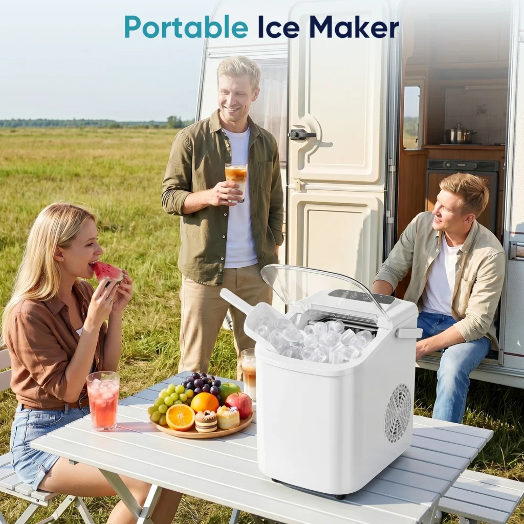 Countertop Ice Maker – 9 Bullet Cubes in 6 min, 26 lb/day, Handle