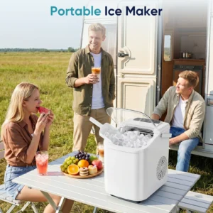 Countertop Ice Maker – 9 Bullet Cubes in 6 min, 26 lb/day, Handle