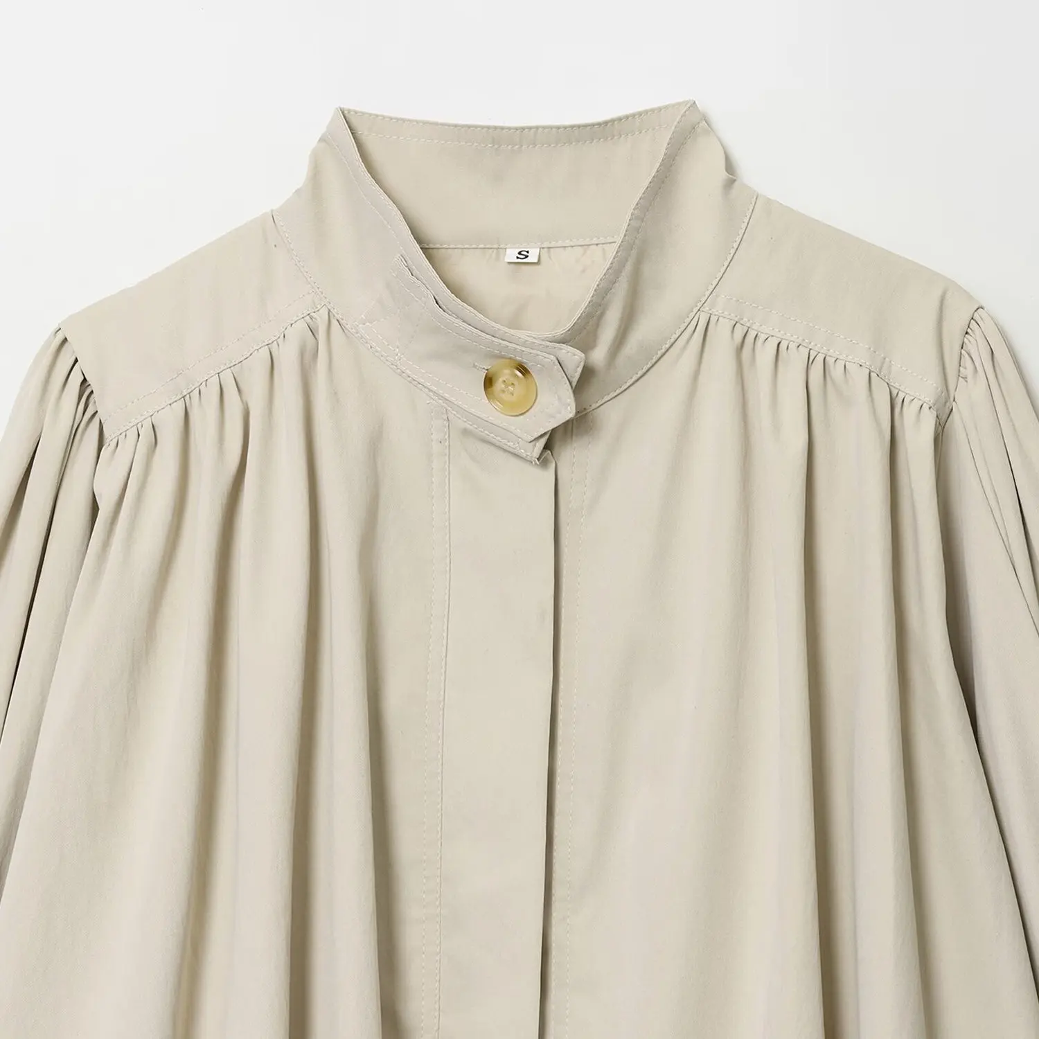 Faionable High Collar Pleated Versatile JNLEAOG Women's Outerwear Autumn New Sle Loose Fit Long Sve Polyester Coat - Image 2