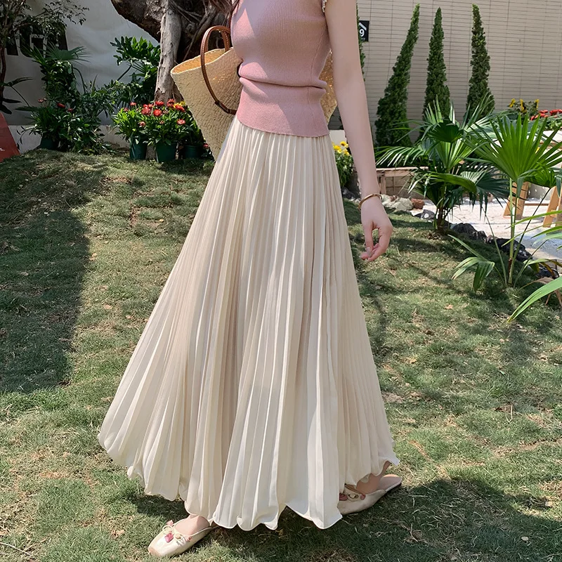 Elegant White Pleated Maxi Skirt Women Summer High Waist Chiffon A-Line Long Skirt Woman Korean Fashion Casual Beach Skirts 2026 - Image 7