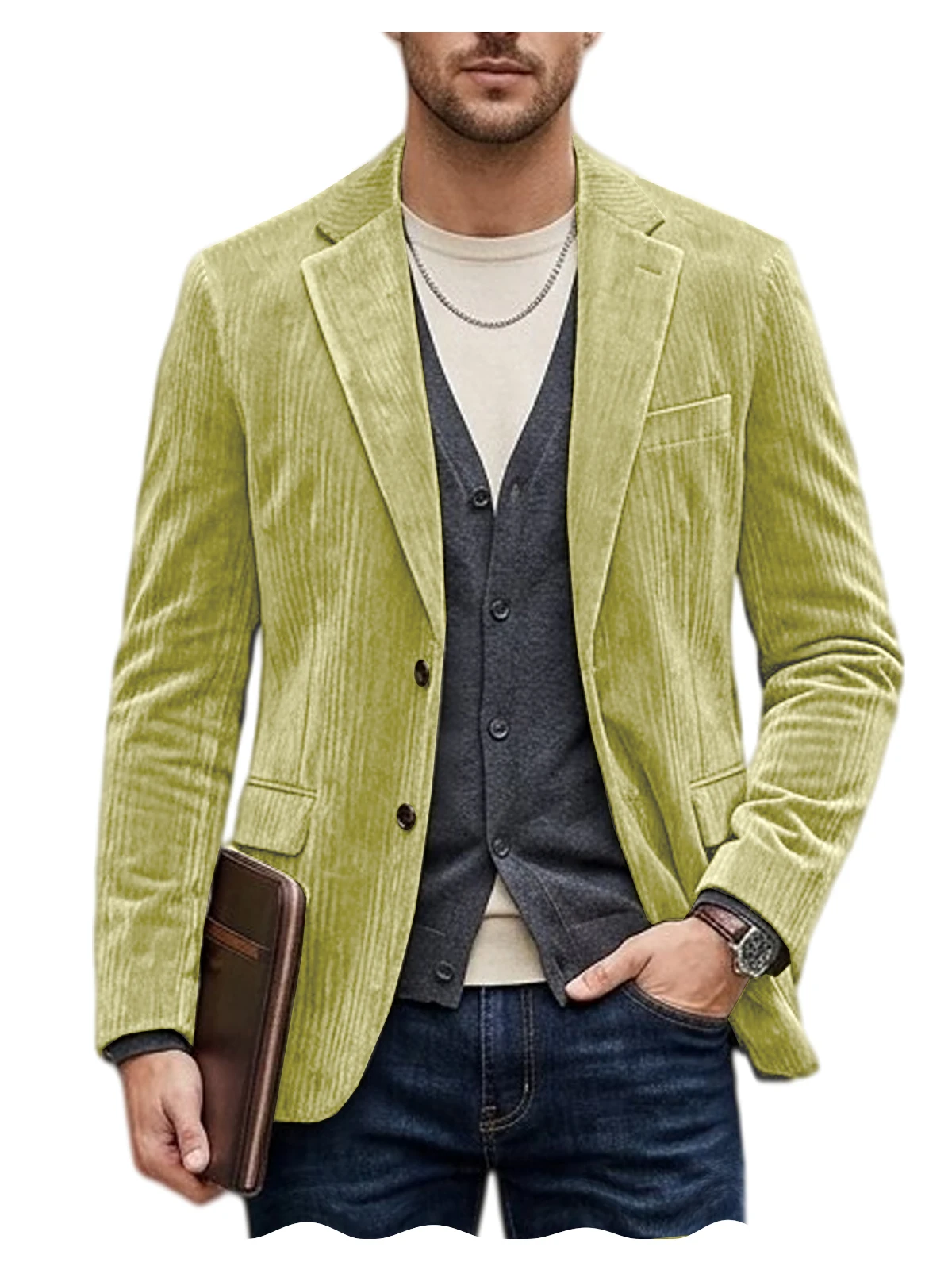 Men's Corduroy Blazer Jacket Casual Double-Sided Snow Cotton Slim Fit Notched Lapel Sport Coat for Business Daily Wear - Image 16