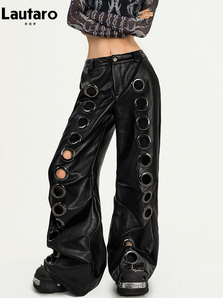 Women's Distressed Faux Leather Wide-Leg Pants - view 4