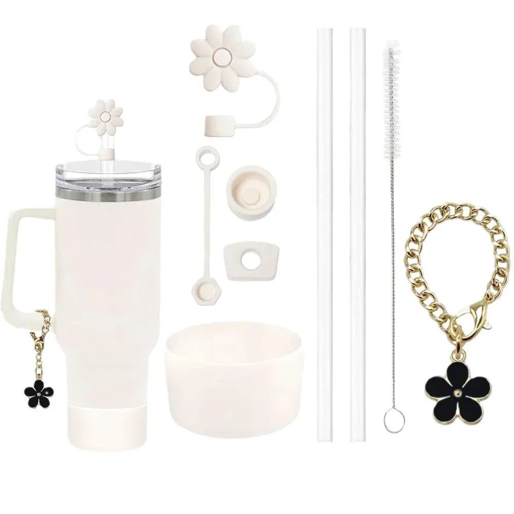 9pcs Accessories Set 3 Spill Proof Stopper Flowers Straw Cover Boot 2 Straw and Brush and 1 Flower Charm Chain for Stanley Cup - Image 5