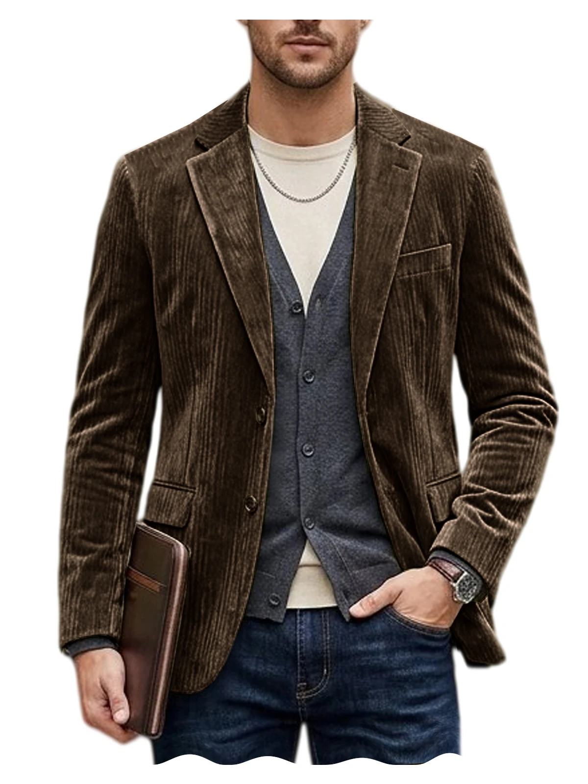 Men's Corduroy Blazer Jacket Casual Double-Sided Snow Cotton Slim Fit Notched Lapel Sport Coat for Business Daily Wear - Image 17